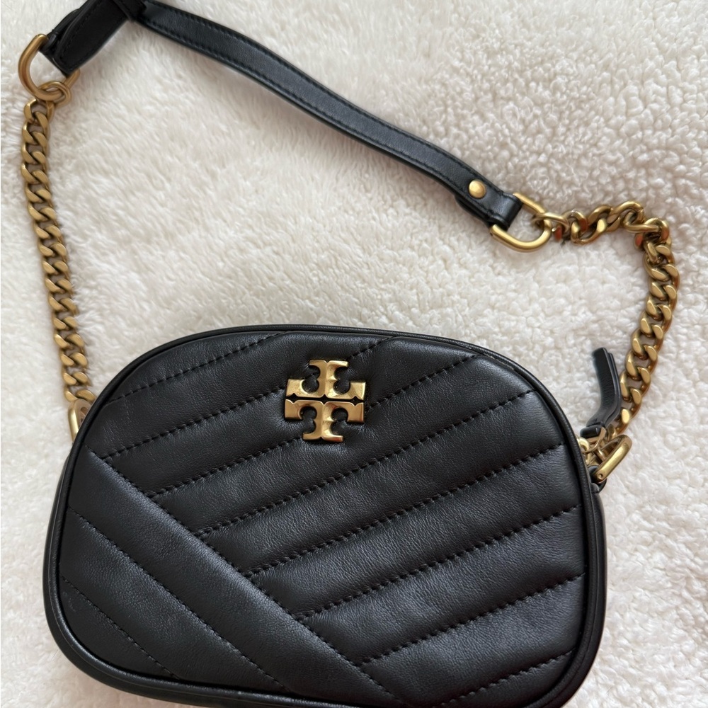 Tory Burch Black Quilted Leather Crossbody with Gold Hardware